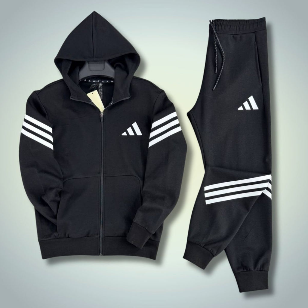 Adidas мъжки спортен екип, 2025, хоризонтални линии, черен. Premium качество