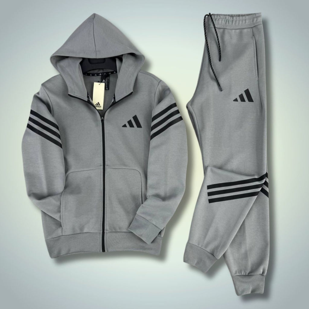 Adidas мъжки спортен екип, 2025, хоризонтални линии, сив. Premium качество