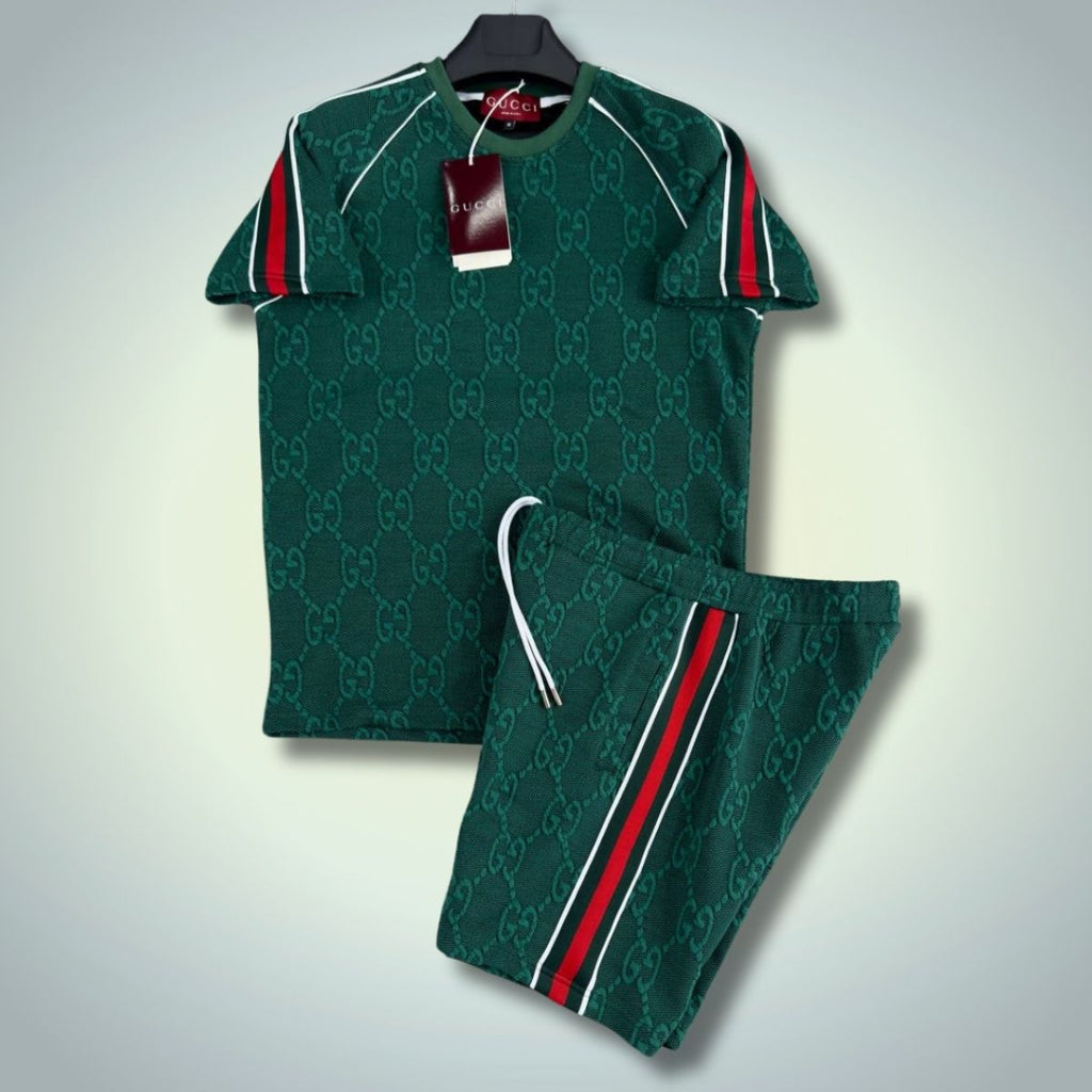 Gucci мъжки спортен екип с къси панталонки, зелен. Premium качество