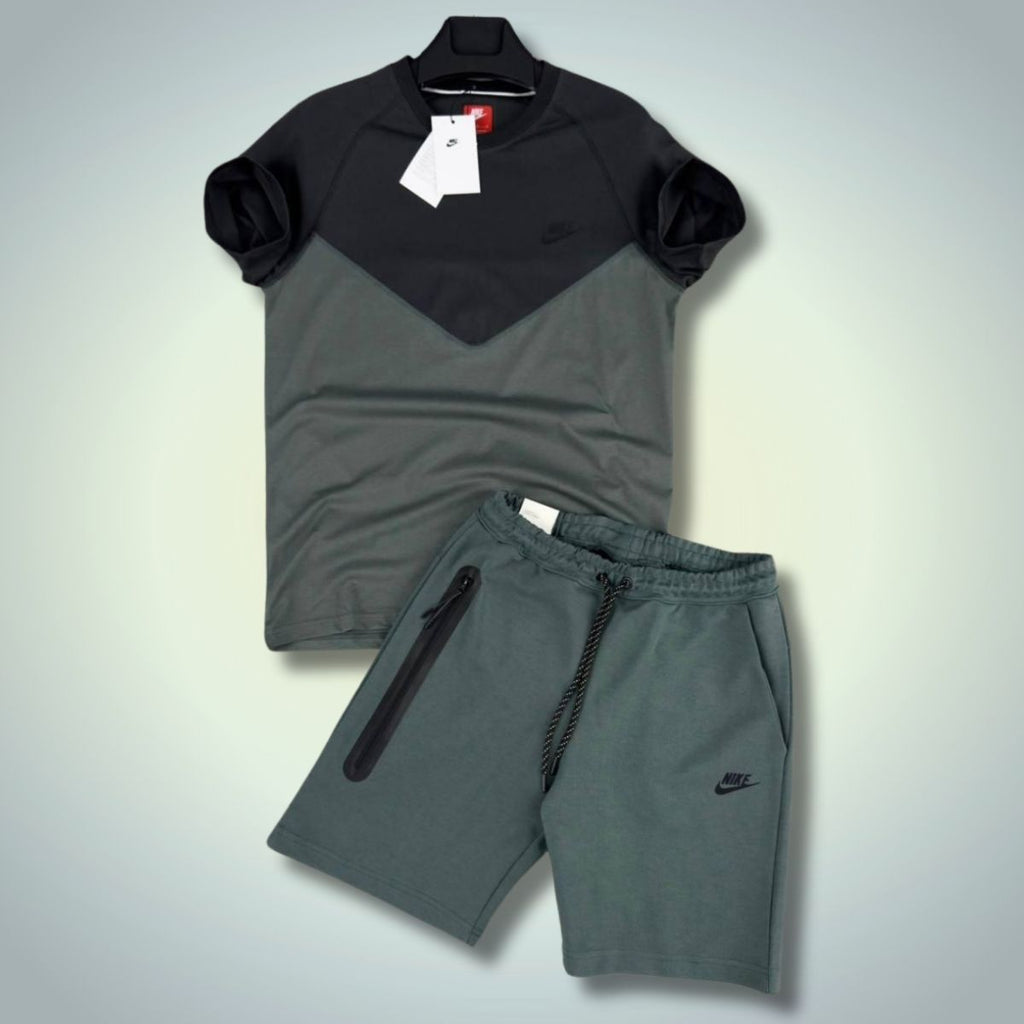 Nike Tech Fleece мъжки спортен екип с къси панталонки, градинско зелен - графитен. Premium качество