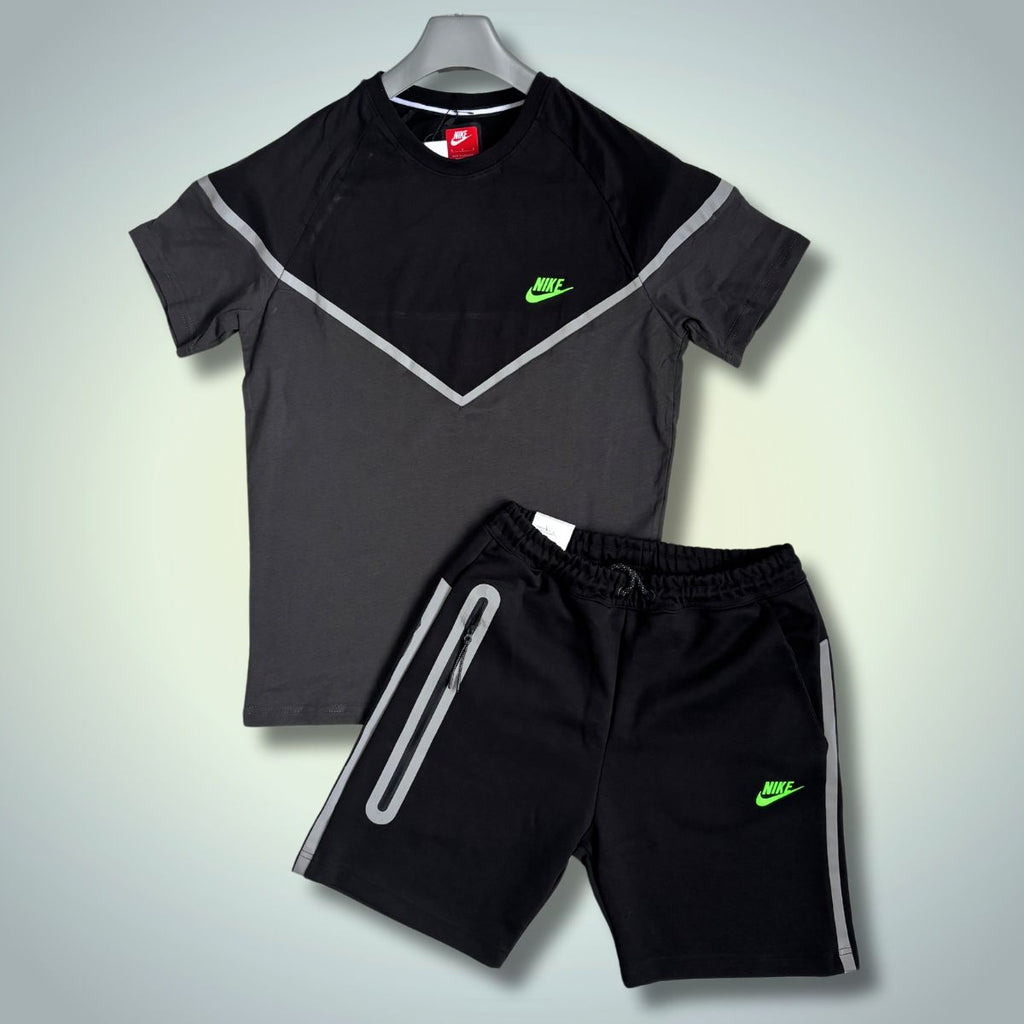 Nike Reflective Tech Fleece мъжки спортен екип с къси панталонки, зелено лого, черен - графитен. Premium качествою