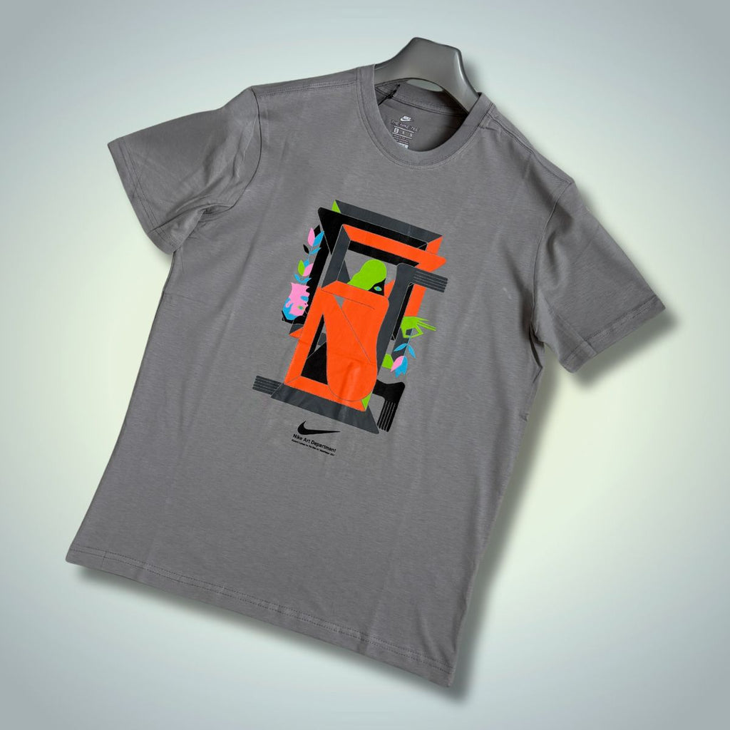 Мъжка сива тениска Nike, оранжев принт. Premium качество