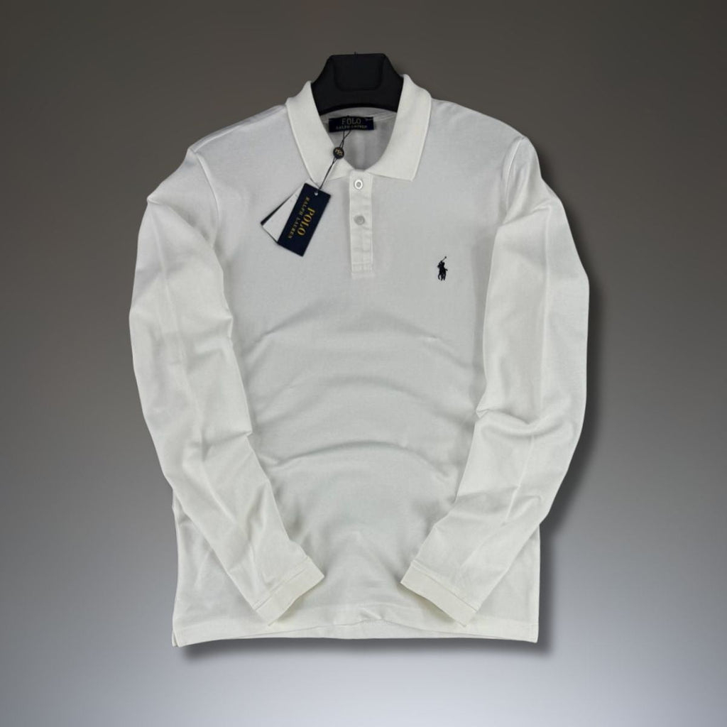 Мъжка бяла поло тениска с дълъг ръкав Ralph Lauren. Premium качество