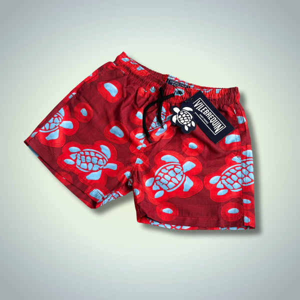 Vilebrequin детски бански шорти. Червени, принт с костенурки. Premium качество