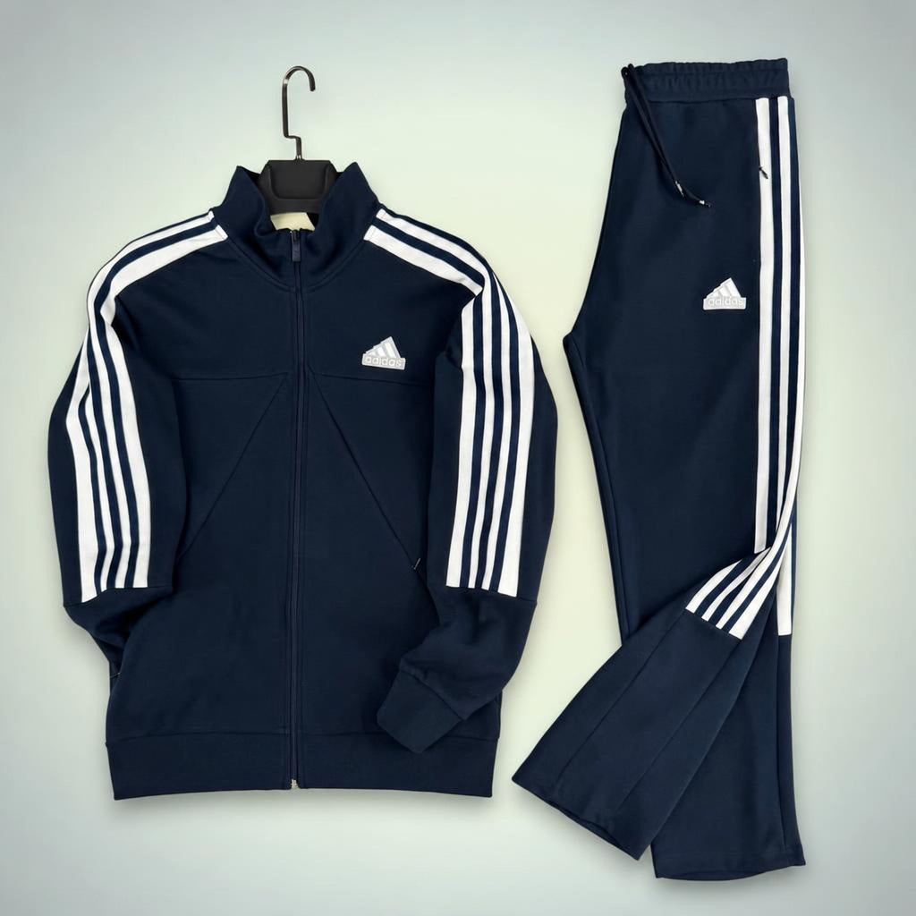Adidas мъжки спортен екип с три бели ленти, тъмносин. Premium качество