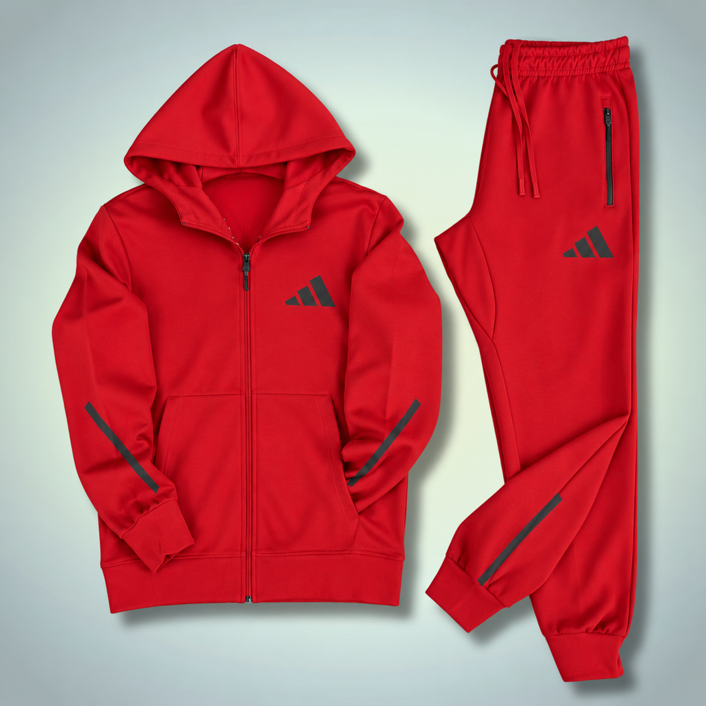 Adidas мъжки спортен екип с качулка, 2025, червен. Premium качество