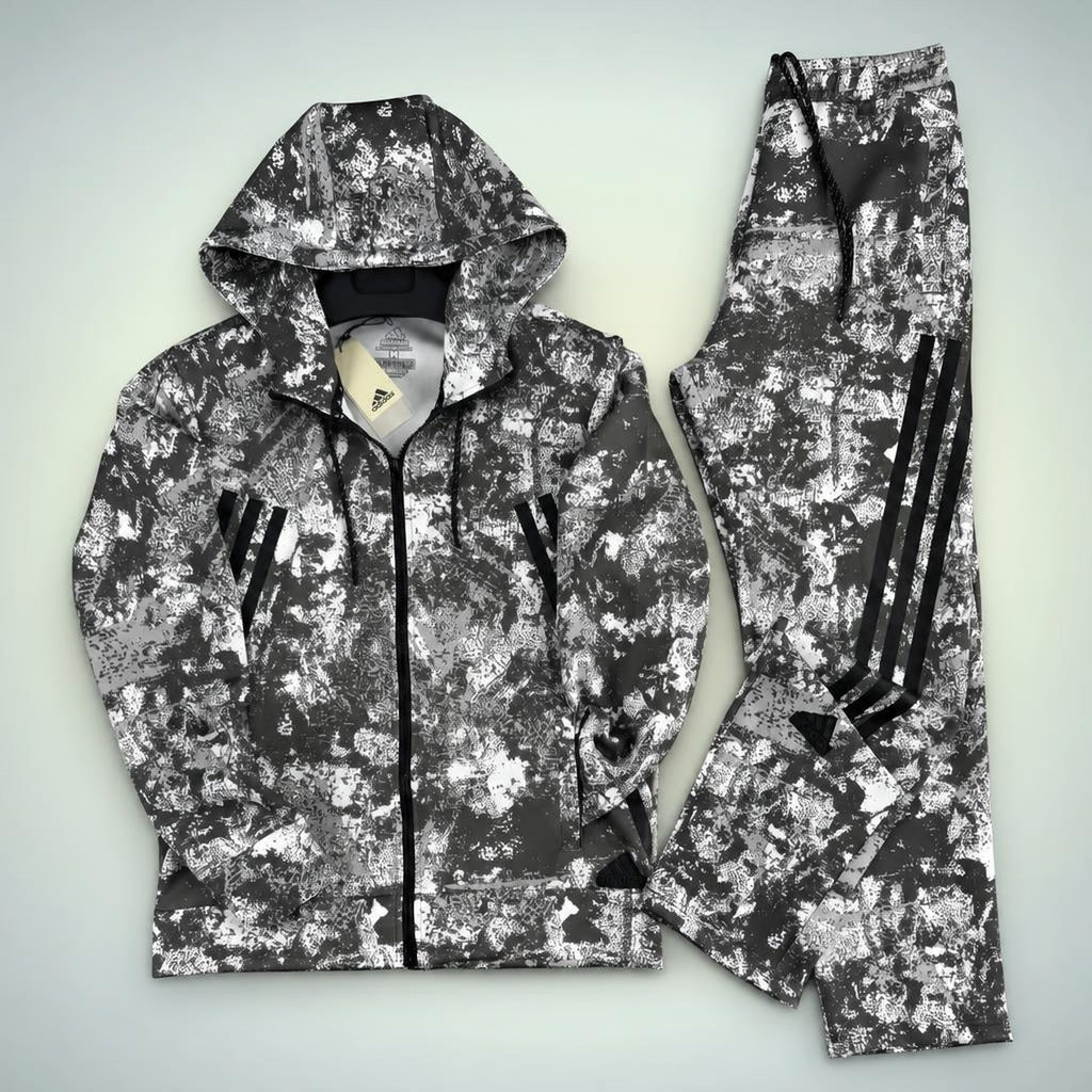 Adidas мъжки спортен екип, камуфлажна шарка, сив. Premium качество