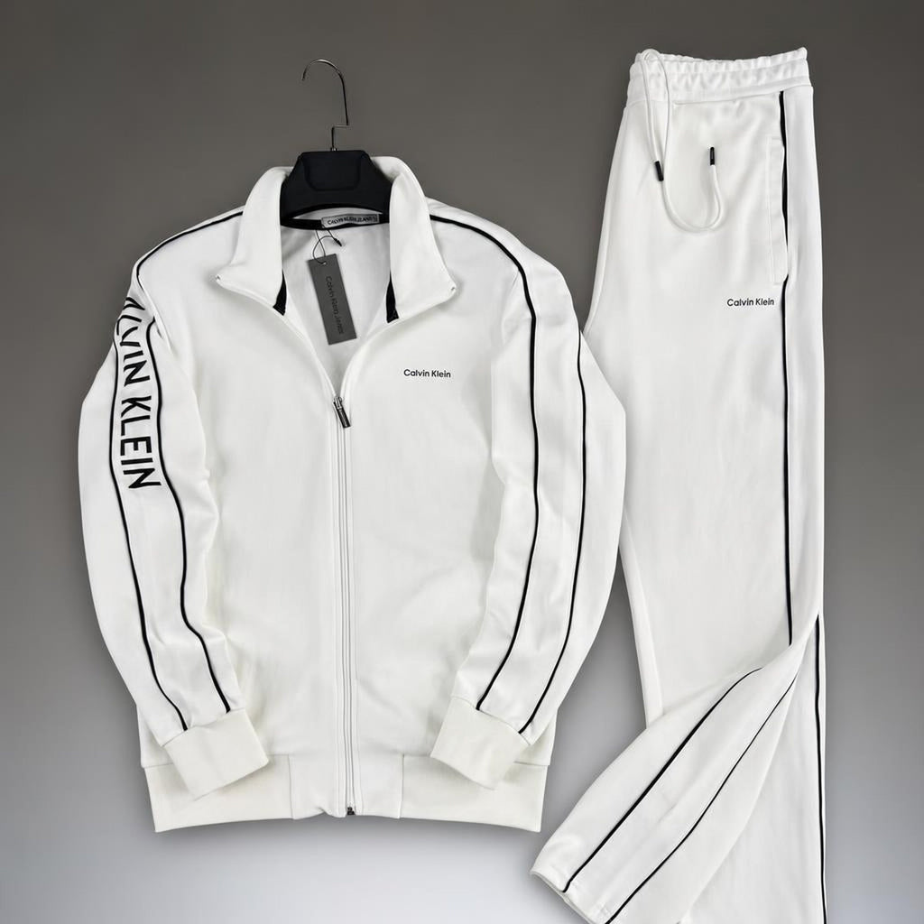Calvin Klein мъжки спортен екип с контрастен кант, бял. Premium качество