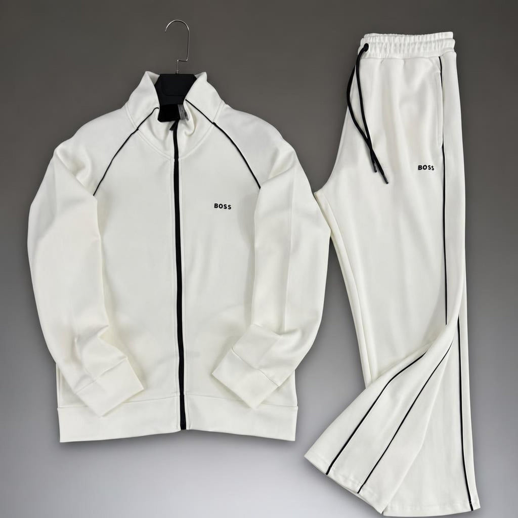 Hugo Boss мъжки спортен екип с контрастен кант, бял. Premium качество