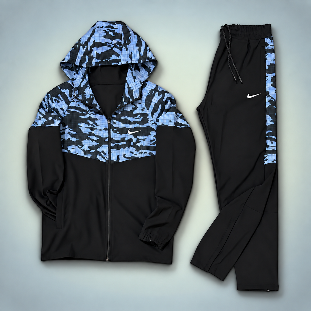 Nike мъжки шушляков спортен екип, камуфлажна шарка, черен - син. Premium качество