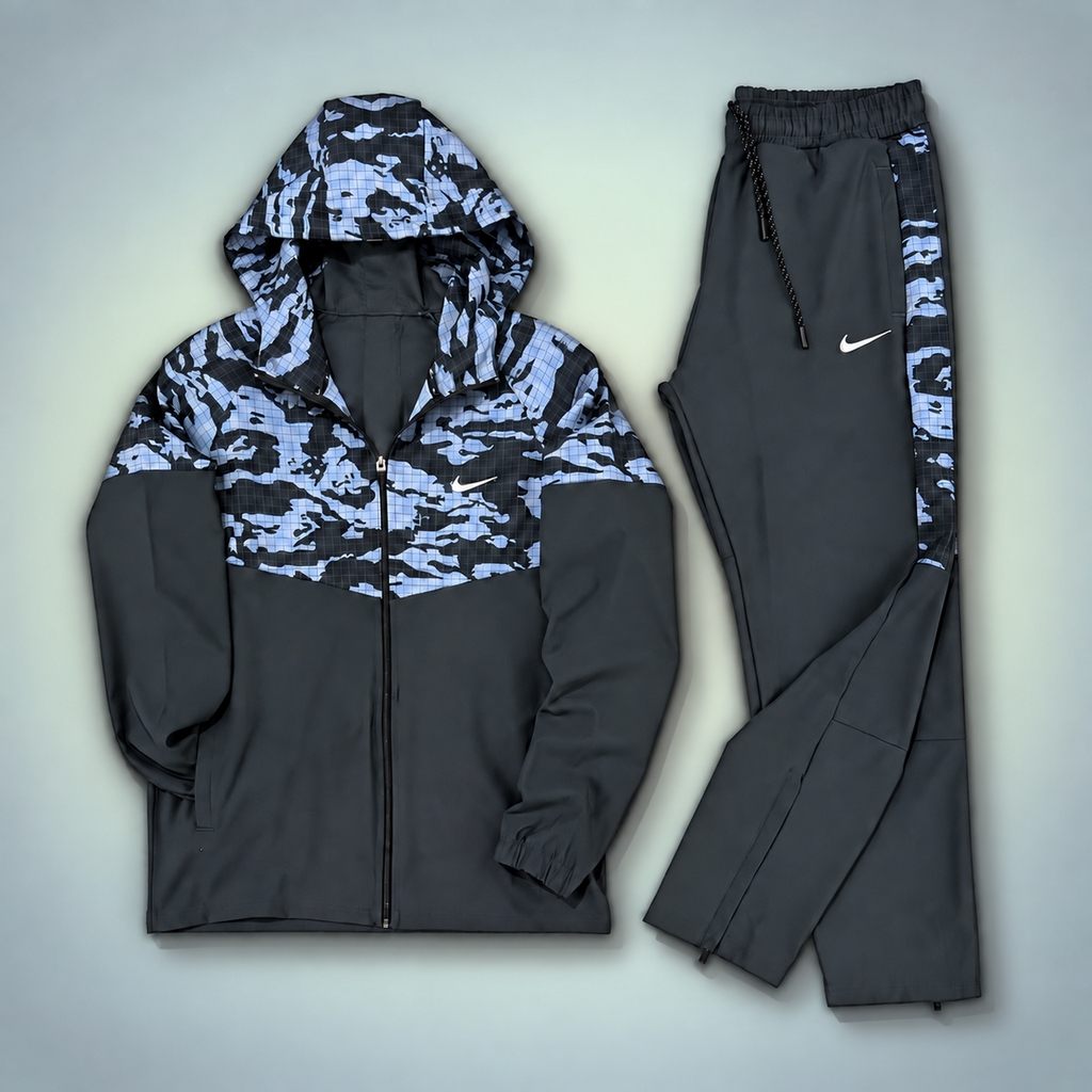 Nike мъжки шушляков спортен екип, камуфлажна шарка, графитен - син. Premium качество