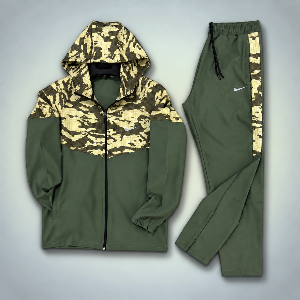 Nike мъжки шушляков спортен екип, камуфлажна шарка, зелен. Premium качество