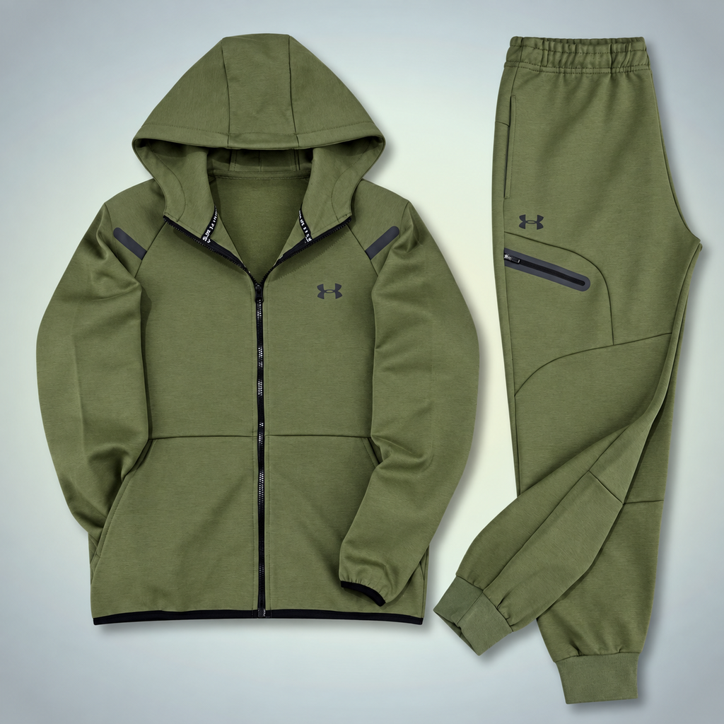 Under Armour мъжки спортен екип с рефлектиращи детайли, маслинено зелен. Premium качество