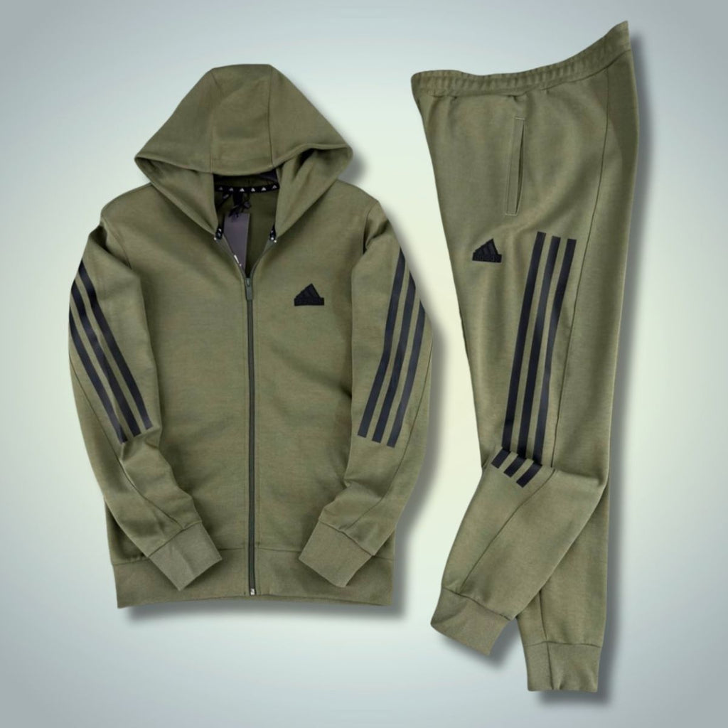 Adidas мъжки спортен екип, 2025, вертикални линии, маслинено зелен. Premium качество