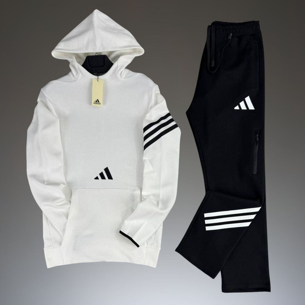 Adidas мъжки спортен екип със суичър, бял - черен. Premium качество
