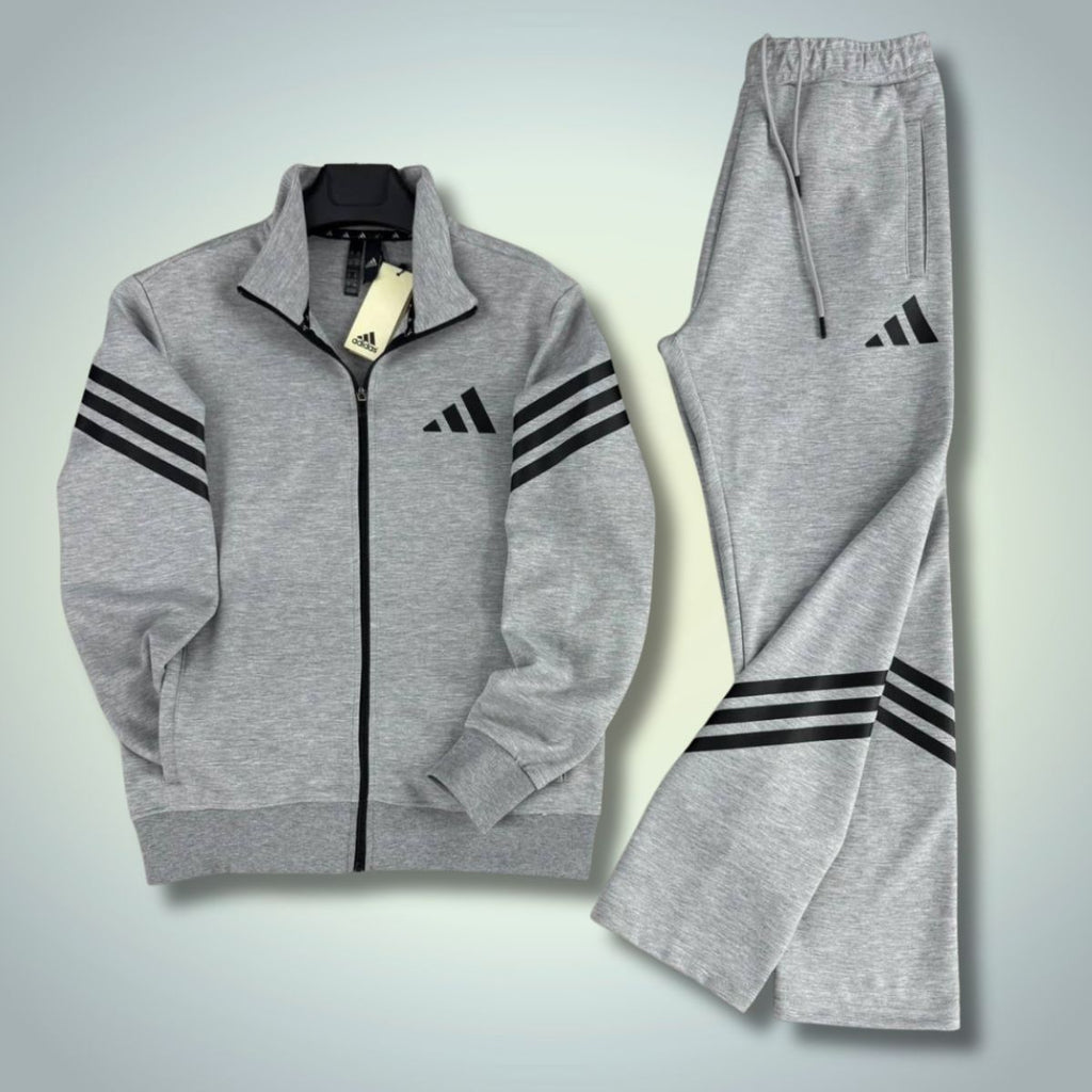 Adidas мъжки спортен екип, Вертикални Линии, класическо сив. Модел 2025. Premium качество