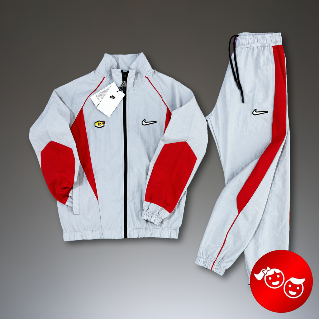 Nike TN детски шушляков спортен екип, светло сив - червен. Premium качество
