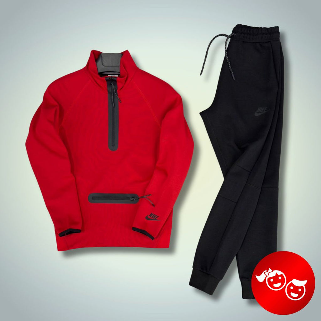 Nike Tech Fleece детски спортен екип, червен - черен. Модел 2024. Premium качество