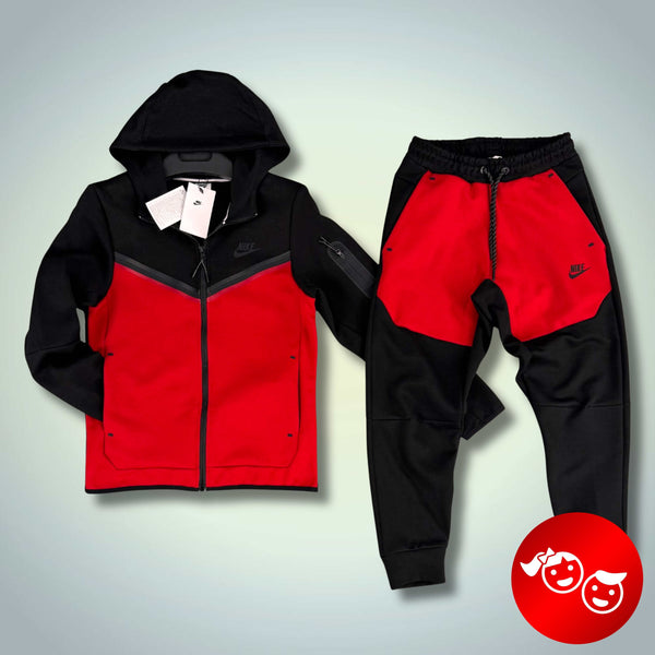 Nike Tech Fleece детски спортен екип, черен - червен. Модел 2024. Premium качество