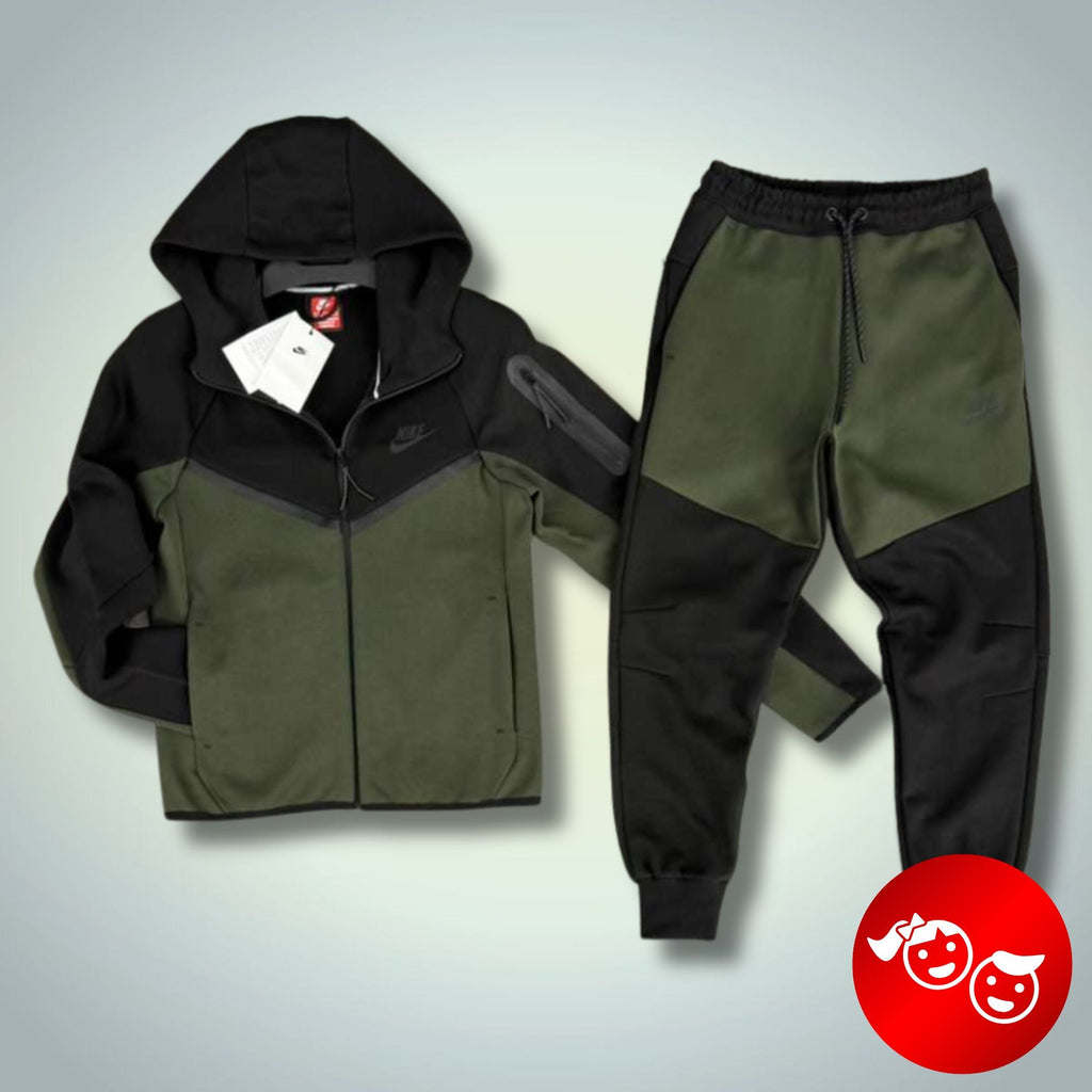 Nike Tech Fleece детски спортен екип, тъмно зелен - маслинено зелен. Модел 2024. Premium качество