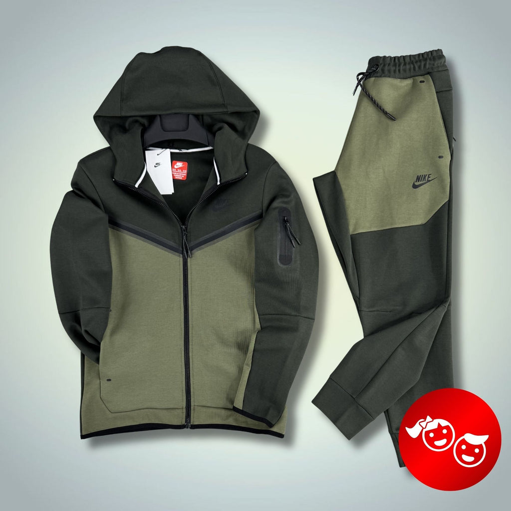 Nike Tech Fleece детски спортен екип, тъмно зелен-маслинено зелен. Premium качество
