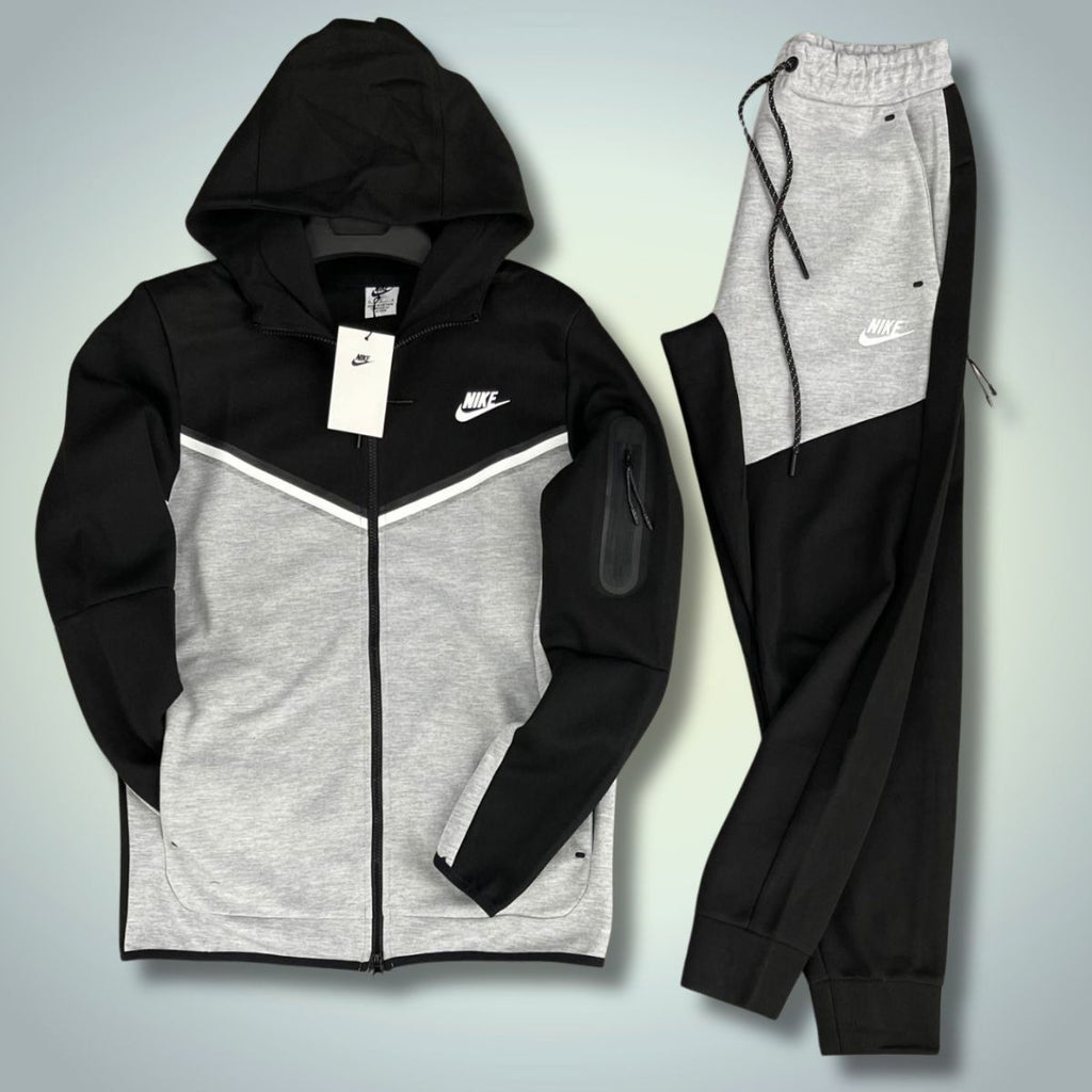 Nike Tech Fleece мъжки спортен екип черно и светло сиво. Premium качество