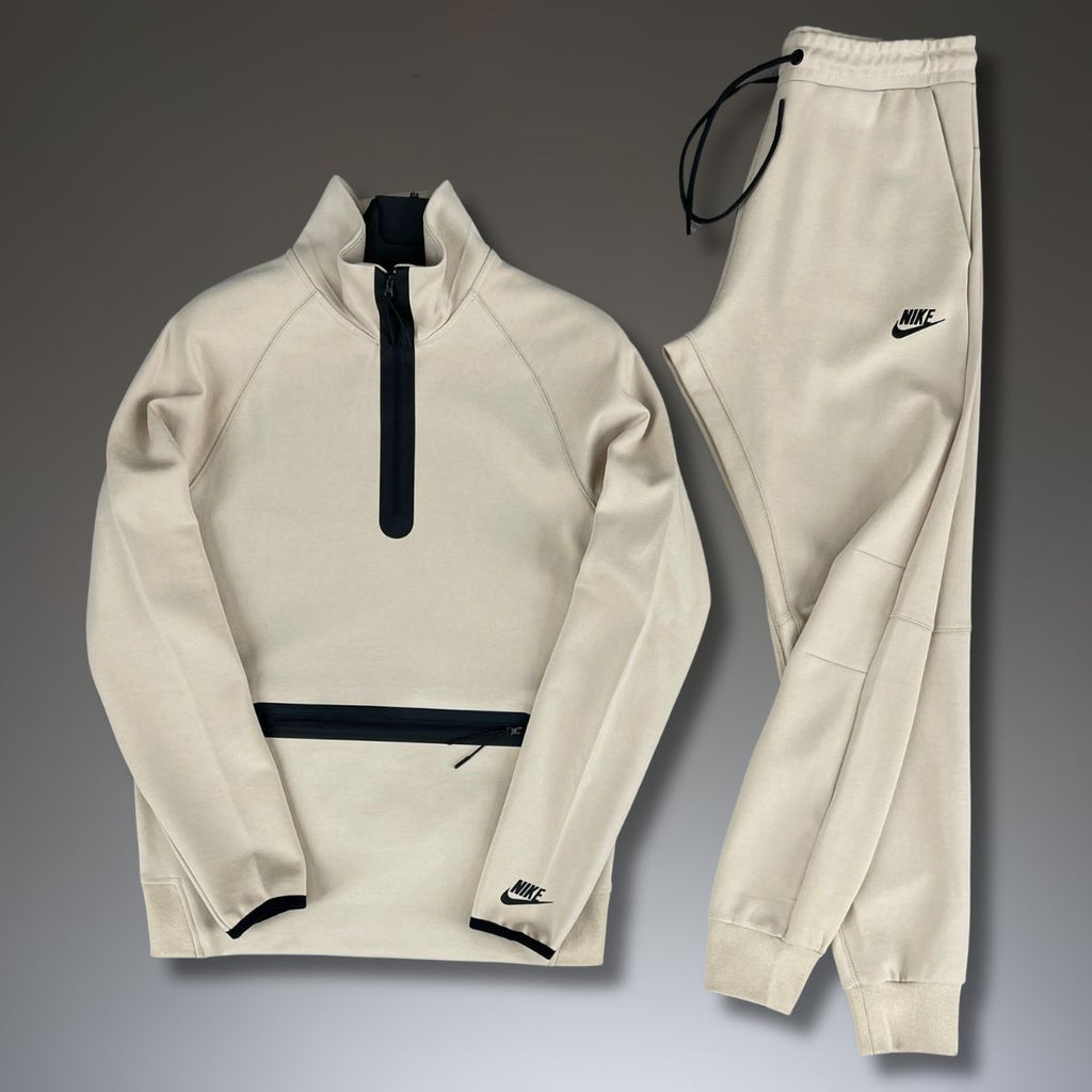 Nike Tech Fleece мъжки спортен екип с голям преден джоб, бежов. Модел 2024. Premium качество