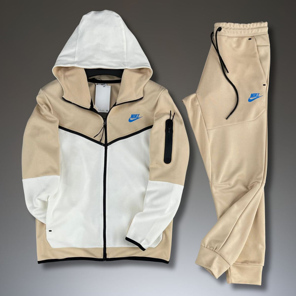 Nike Tech Fleece мъжки спортен екип, бежово и бяло. Premium качество
