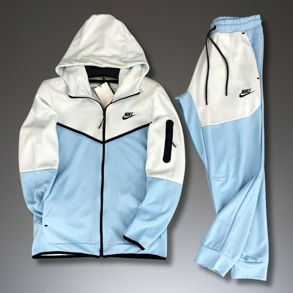 Nike Tech Fleece мъжки спортен екип бебешко синьо и бяло. Premium качество