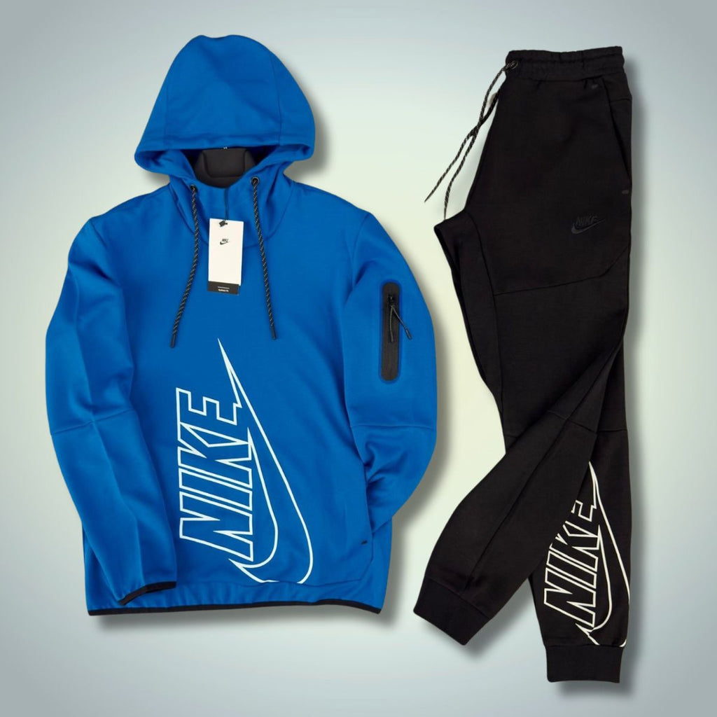 Nike Tech Fleece мъжки спортен екип, без цип, син - черен. Premium качество