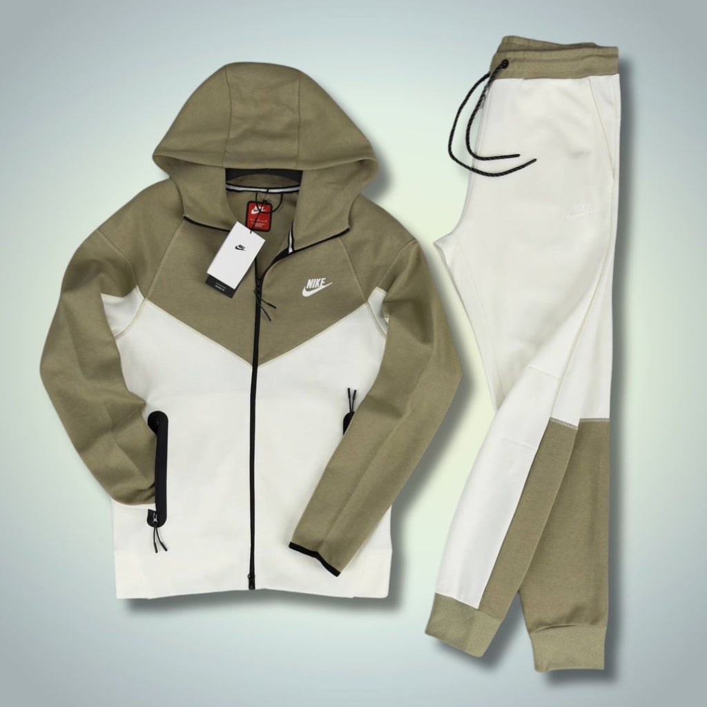Nike Tech Fleece мъжки спортен екип, маслинено зелено и бяло. Модел 2023. Premium качество