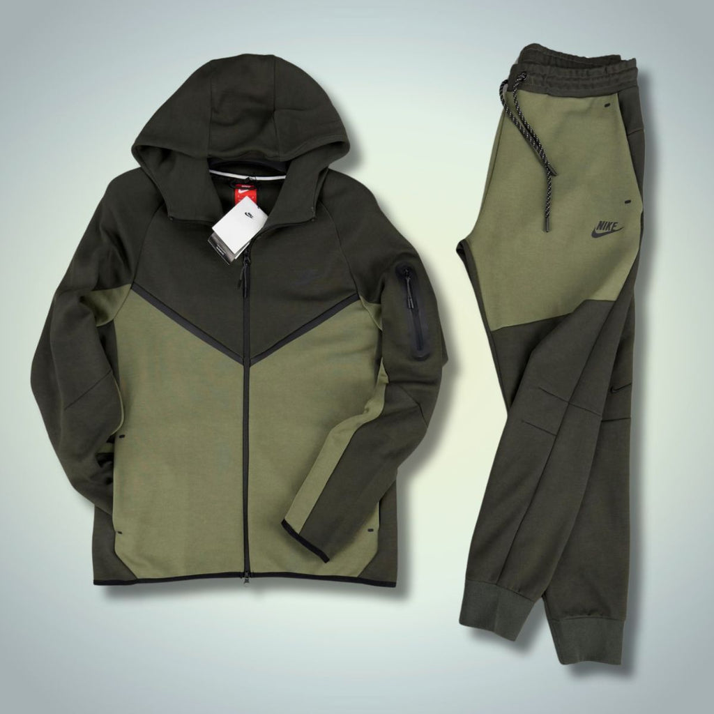 Nike Tech Fleece мъжки спортен екип, тъмнозелен - маслинено зелен. Модел 2024. Premium качество