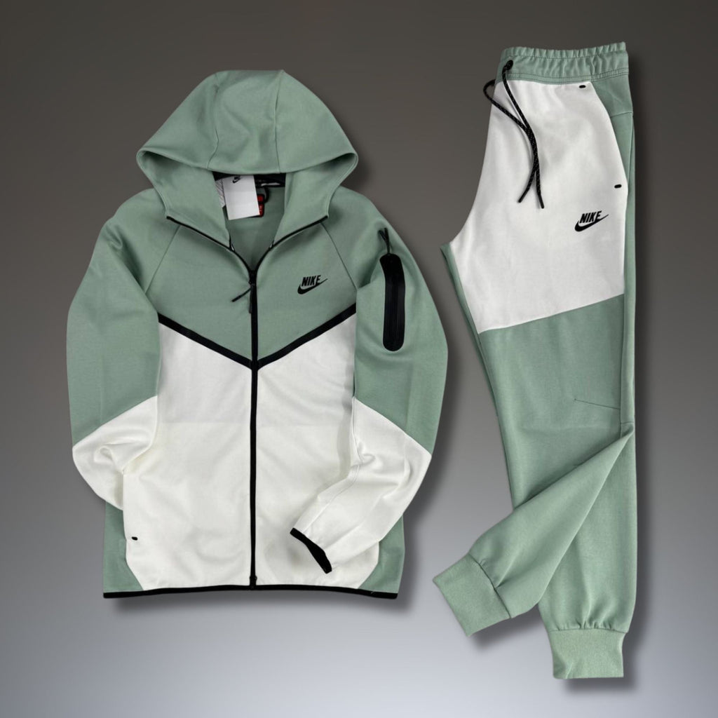 Nike Tech Fleece мъжки спортен екип, бяло-ментов. Модел 2024. Premium качество