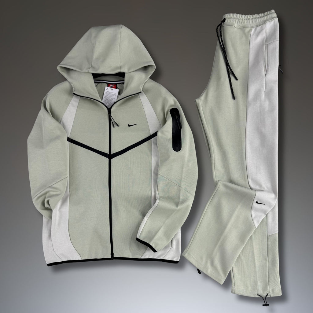 Nike Tech Fleece мъжки спортен екип, светлозелено-бял. Модел 2026. Premium качество