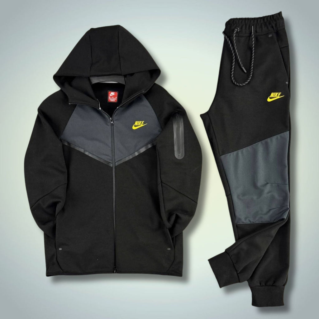 Nike Tech Fleece мъжки спортен екип, черно-графитен, жълто лого, Модел 2024. Premium качество