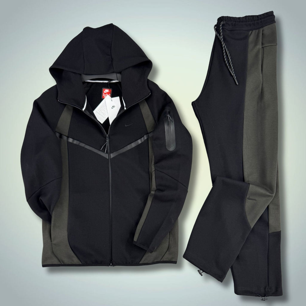 Nike Tech Fleece мъжки спортен екип, черно-тъмно зелен. Модел 2026. Premium качество