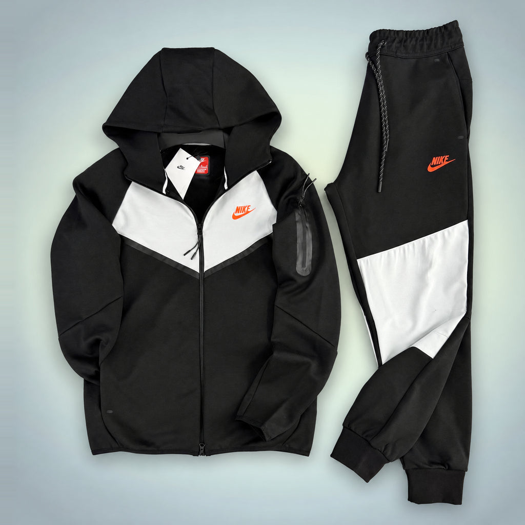 Nike Tech Fleece Men 2024. Black-White, Orange Logo