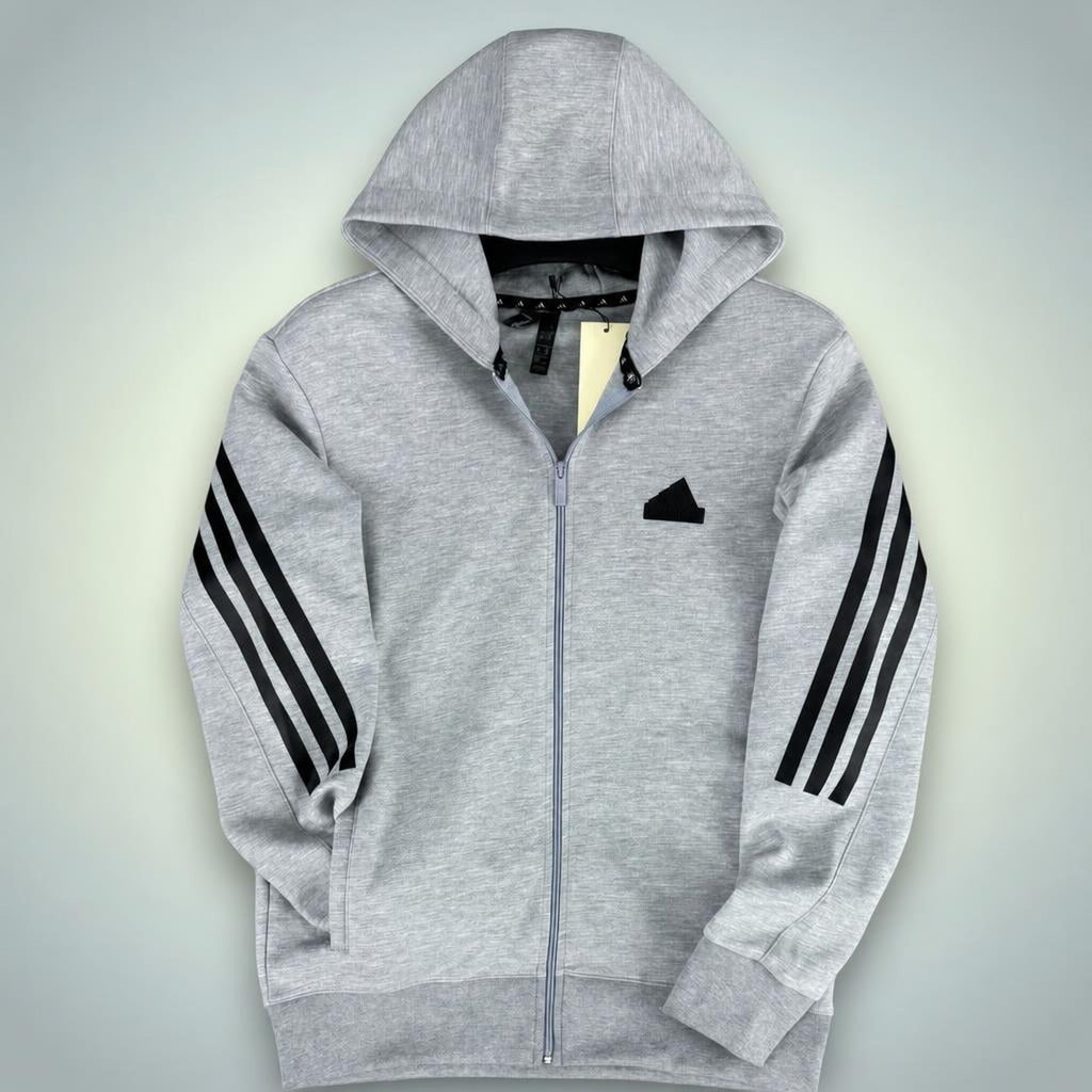 Adidas мъжки суичър с качулка, три ленти, класическо сив. Premium качество