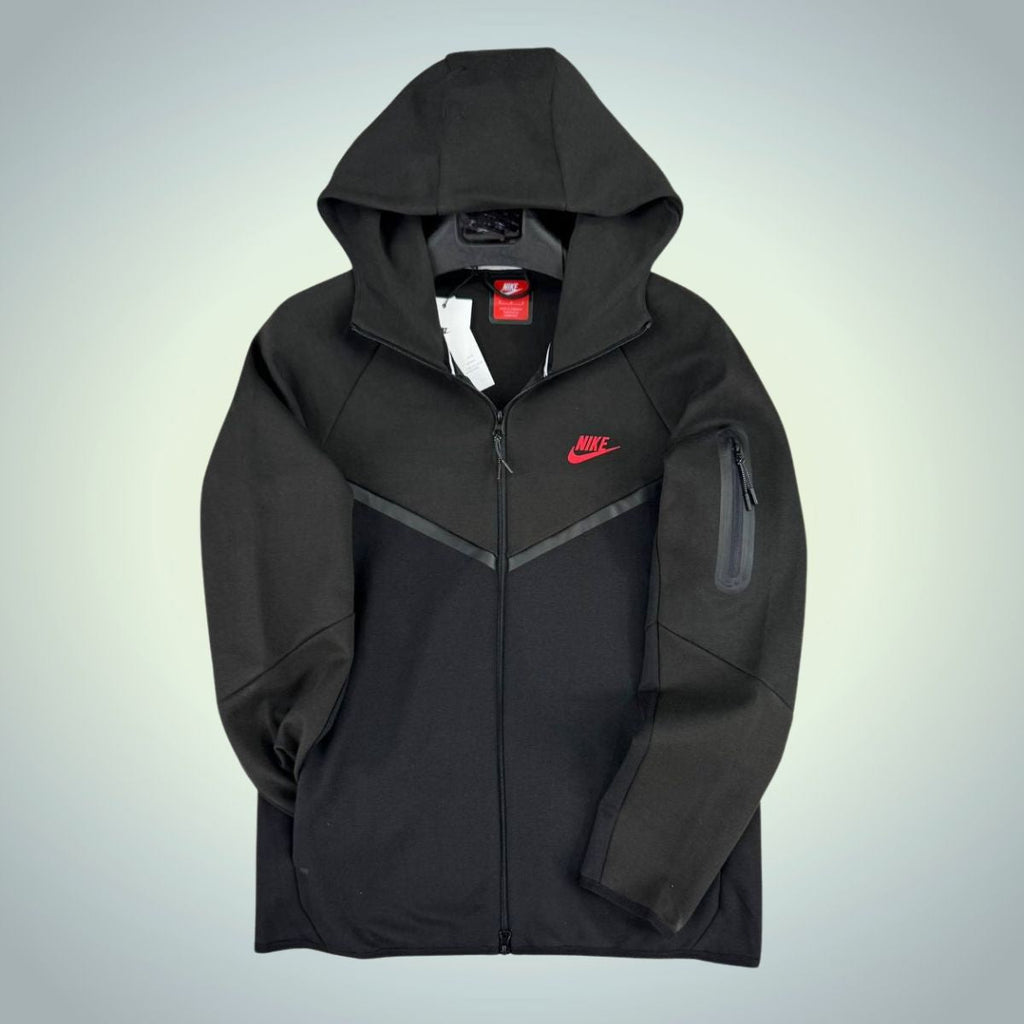 Nike Tech Fleece мъжки суичър, червено лого, графитен - черен. Модел 2024. Premium качество