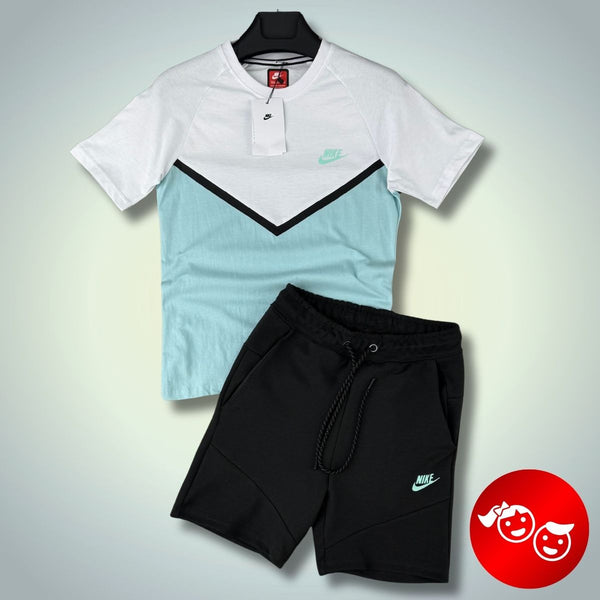 Nike Tech Fleece детски спортен екип с къси панталонки, графитен - бял - ментов. Premium качество