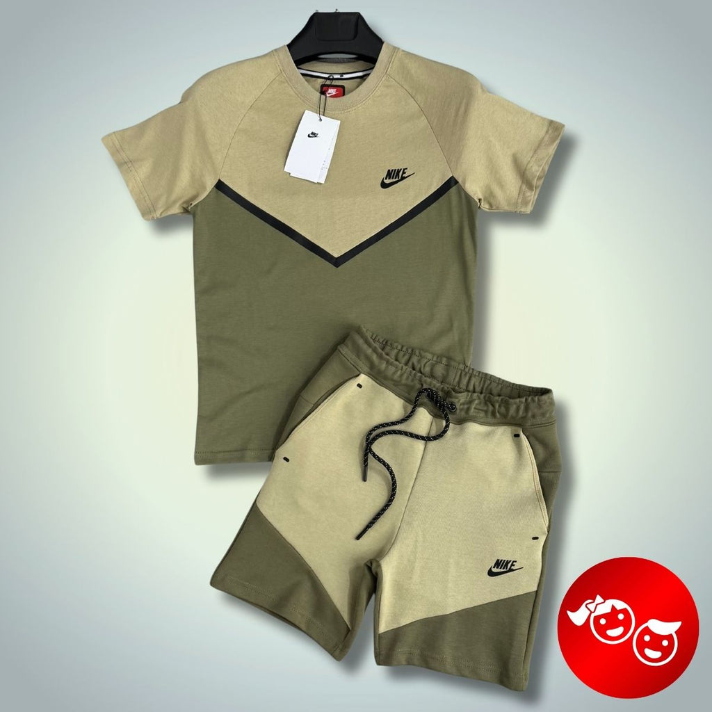 Nike Tech Fleece детски спортен екип с къси панталонки, тъмнозелен - маслинено зелен. Premium качество