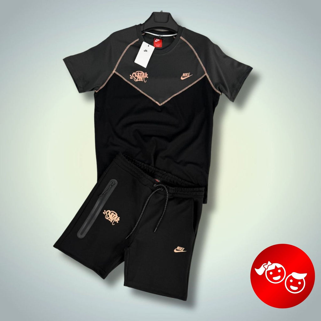 Nike Tech Fleece Syna детски спортен екип с къси панталонки, графитен - черен. Premium качество