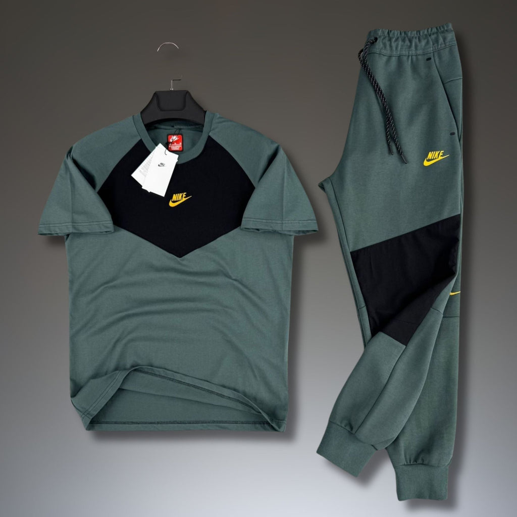Nike Tech Fleece мъжки летен спортен екип, градинско зелено-черен. 2026. Premium качество