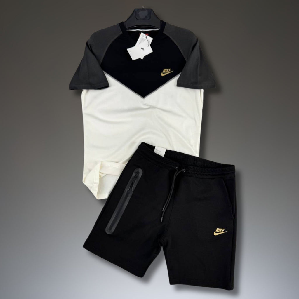 Nike Tech Fleece мъжки къс спортен екип, графитено-бяло-черен. Premium качество