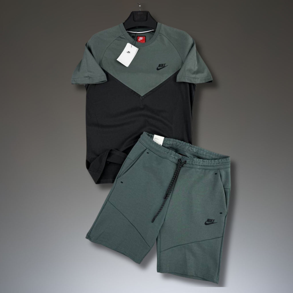 Nike Tech Fleece мъжки къс спортен екип, градинско зелено-черен. Premium качество