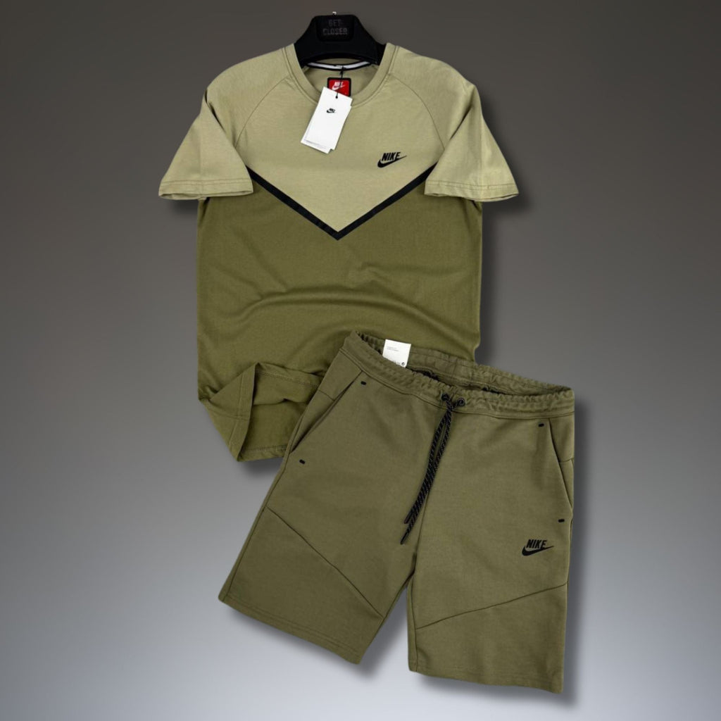 Nike Tech Fleece мъжки къс спортен екип, светло зелено-маслинено зелен. Premium качество