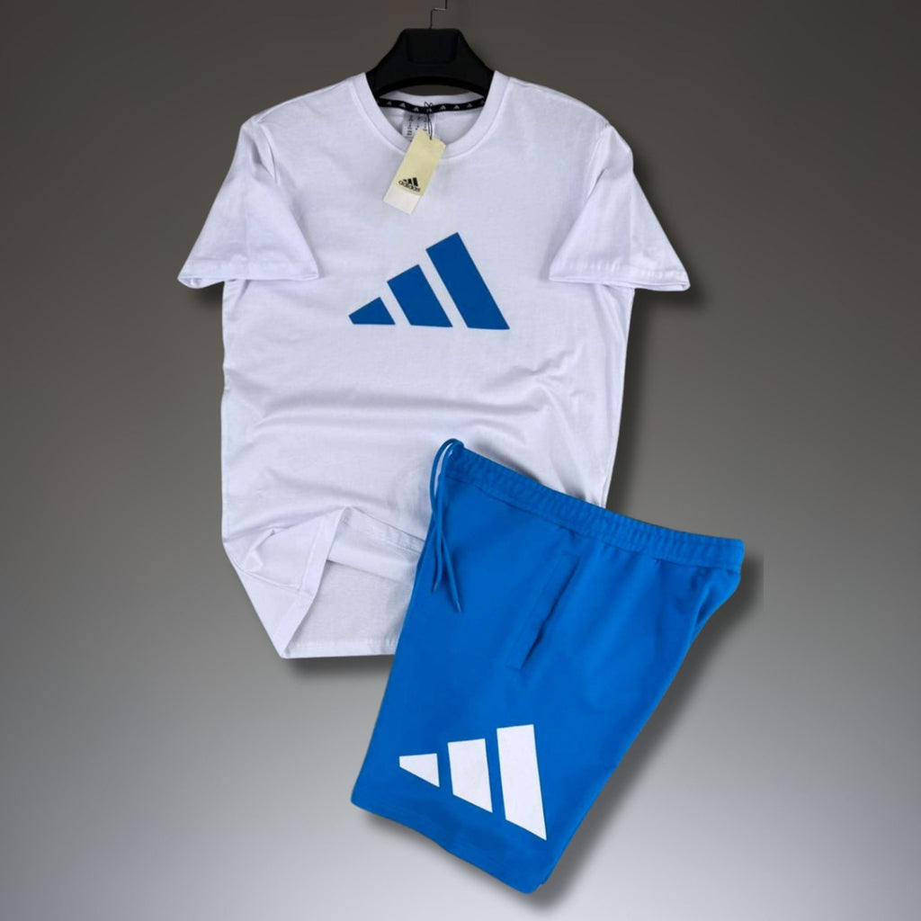 Adidas мъжки къс спортен екип, бяло-син. Premium качество