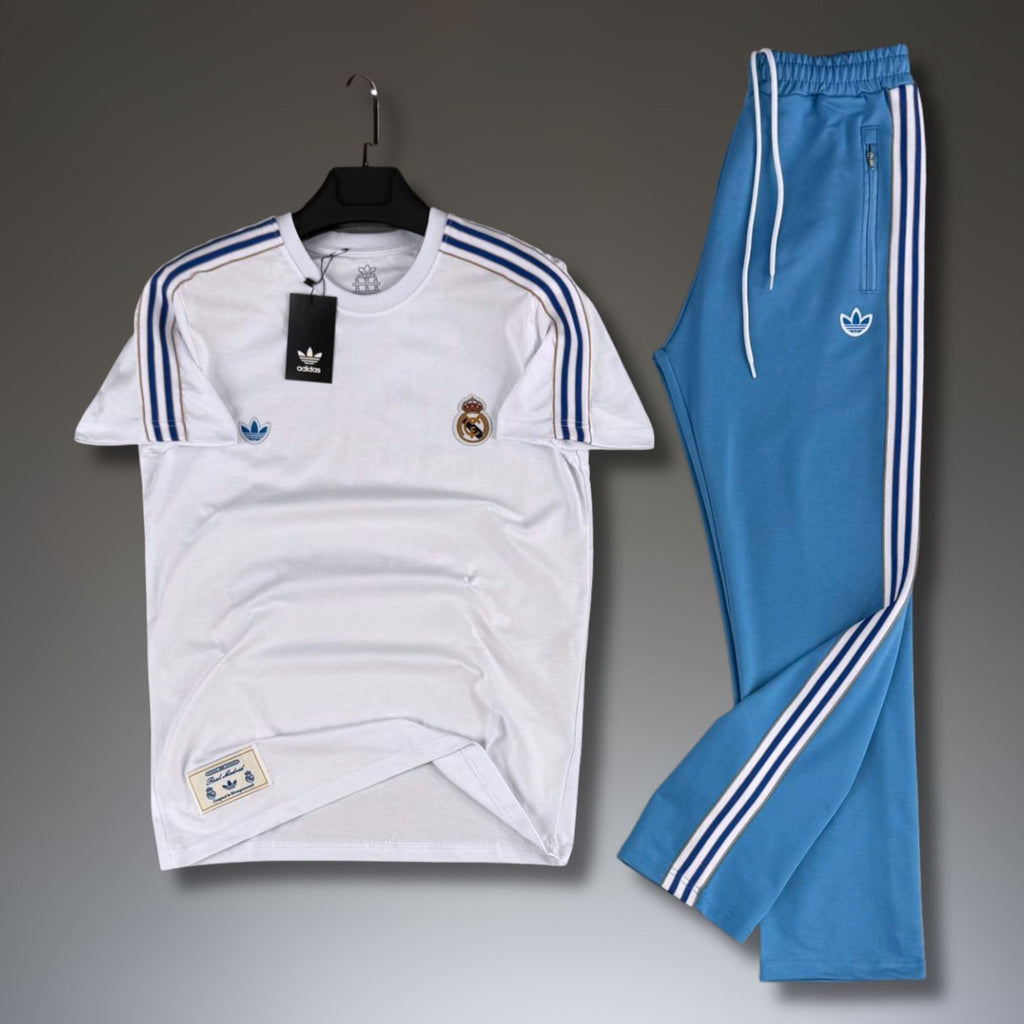 Adidas мъжки летен спортен екип, бяло-син. Реал Мадрид. Premium качество