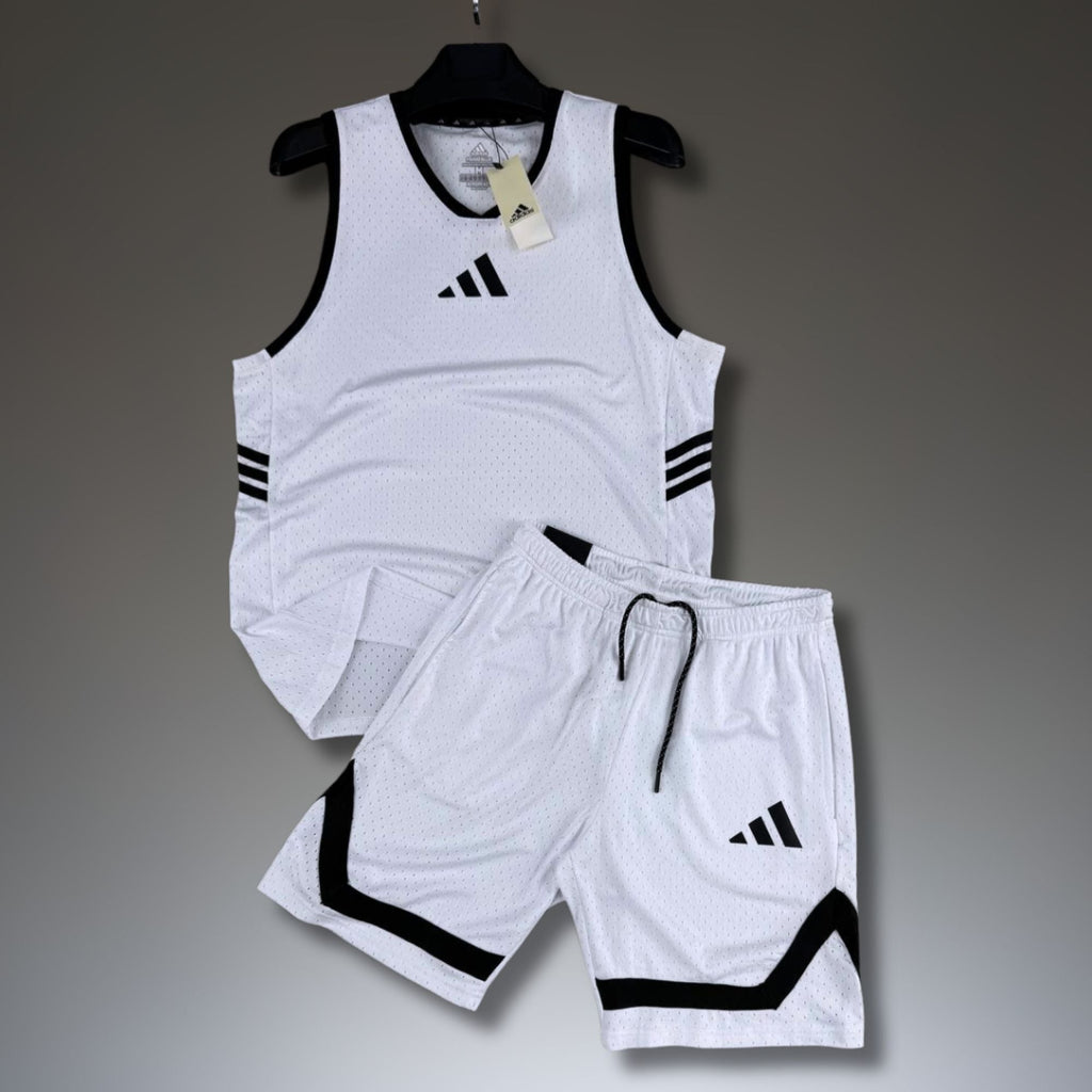 Adidas мъжки къс спортен екип с потник, бял. Dri-Fit. Premium качество