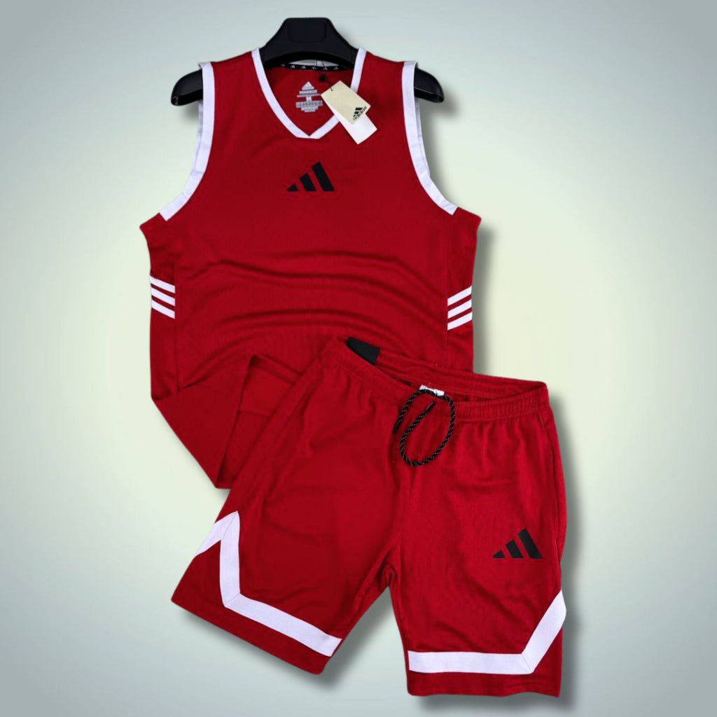 Adidas мъжки къс спортен екип с потник, червен. Dri-Fit. Premium качество